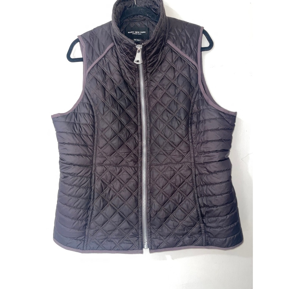 Marc New York Quilted Puffer Vest Women's XL Eggplant Purple Full Zip Layering